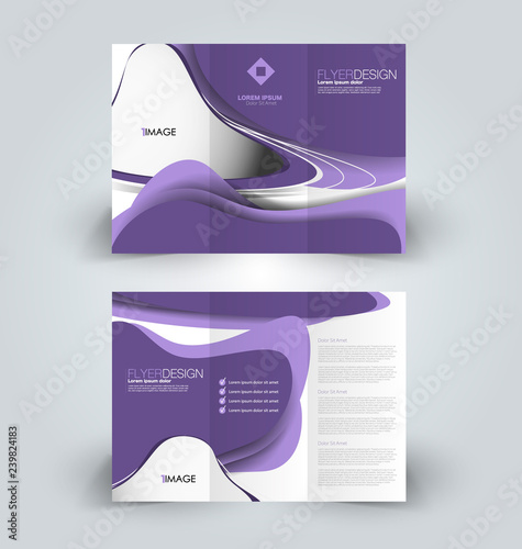 Brochure template. Business trifold flyer. Creative design trend for professional corporate style. Vector illustration. Purple color.