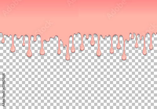 Pink dripping slime seamless pattern. Bubblegum background with copy space. Realistic cosmetic cream isolated element. Flowing melted chewing gum. Popular kids sensory game vector illustration.