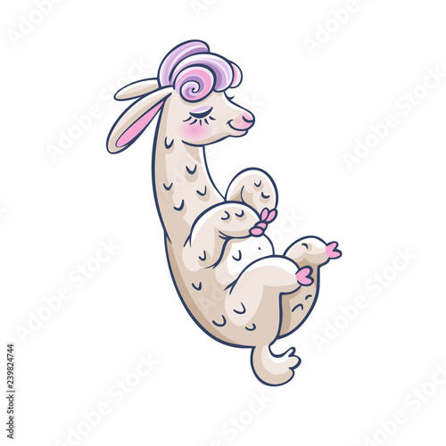 Llama cartoon alpaca. Llama animal vector isolated illustration. Design for card, sticker, fabric textile, t-shirt. Children, child of modern trendy style