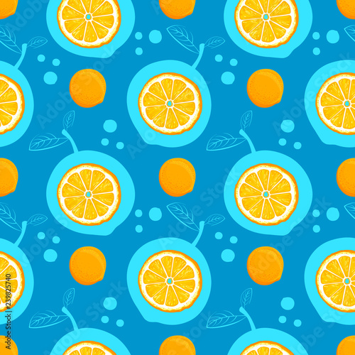 Orange seamless pattern. Sketch oranges. Citrus fruit background. Elements for menu, greeting cards, wrapping paper, cosmetics packaging, posters etc