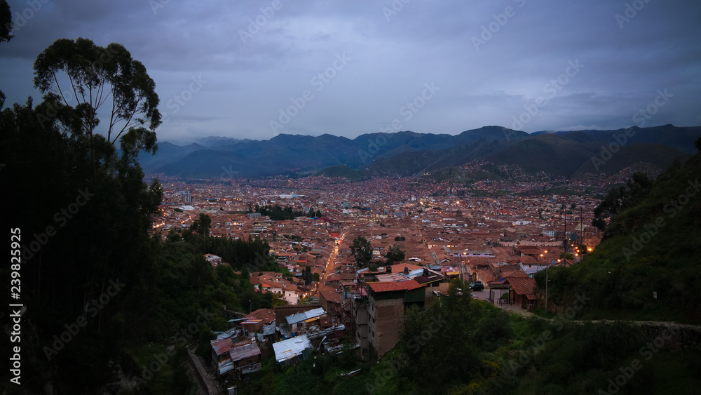 Aerial panoramic view to Cuzco at Peru