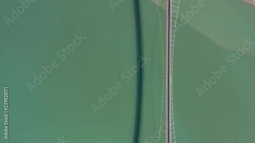 Suspension bridge across river, aerial view, Jiaobanshan Park, Taiwan, Asia photo