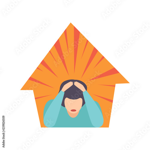 Man suffering from claustrophobia mental disorder, psychiatric, psychological problem vector Illustration