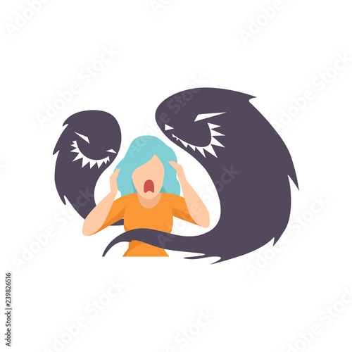 Young woman suffering from mental disorder, nervous breakdown, psychiatric, psychological problem vector Illustration