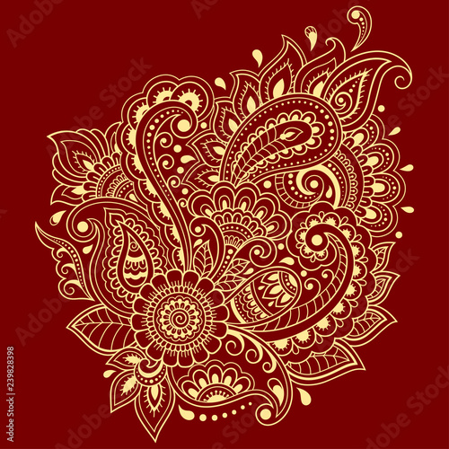 Fototapeta Naklejka Na Ścianę i Meble -  Stylized for mehndi flower colored pattern. Decoration in ethnic oriental, Indian style. Valentine's day greetings.