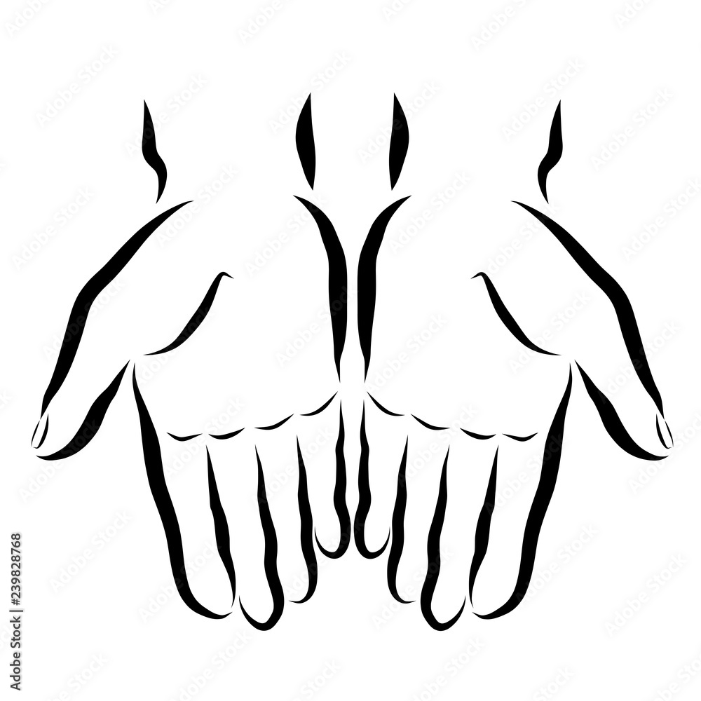 Two hands with empty palms, black outline Two hands with empty palms, black outline