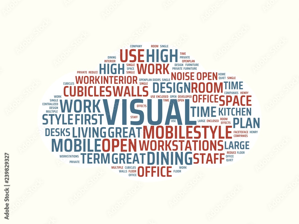 wordcloud with the main word visual and associated words, abstract illustration