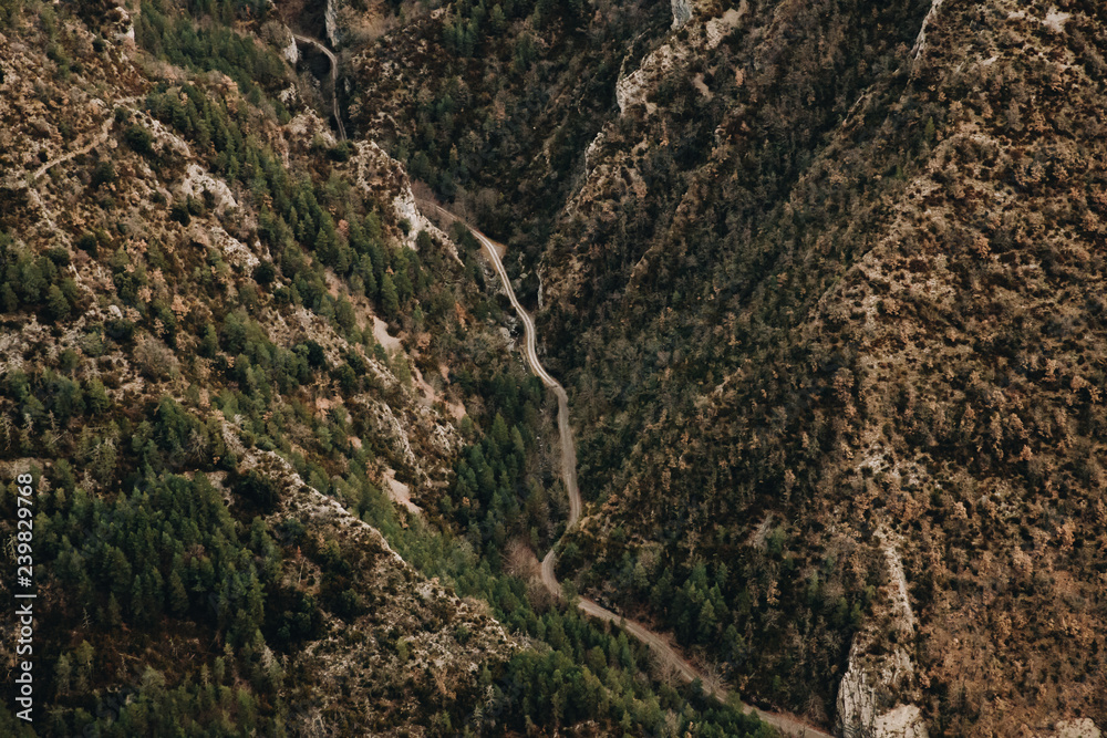 Aerial view of a road in the mountain in Canada
