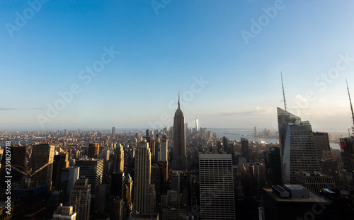 New York city view of Downtown with Empire state building and One World trade center