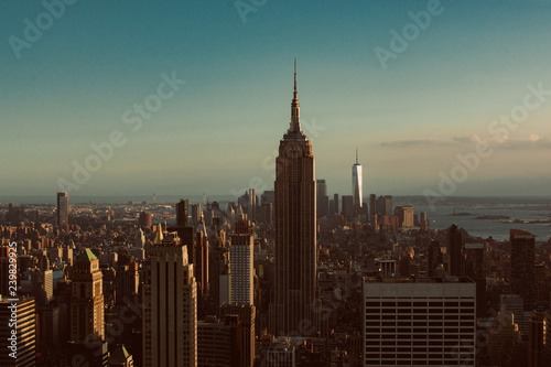 New York city view of Downtown with Empire state building and One World trade center