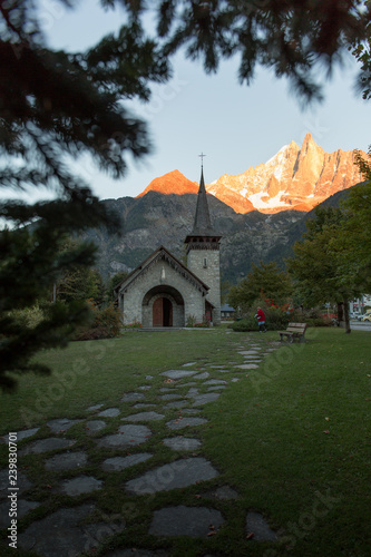 Old Church in the Mountains - Woman Entering