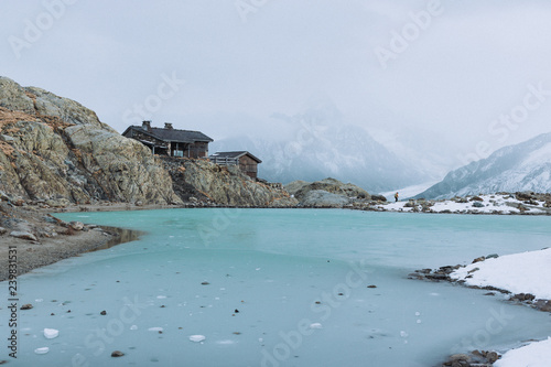 Hiking: Frozen Lake in the Mountains (Lac Blanc, Chamonix)