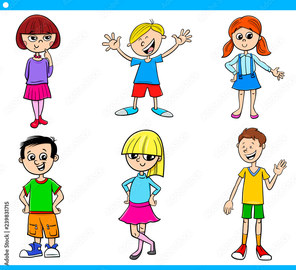 cartoon teens and children characters set