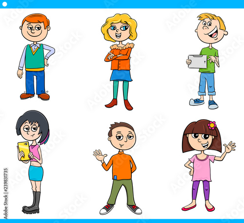 cartoon children and teens characters set