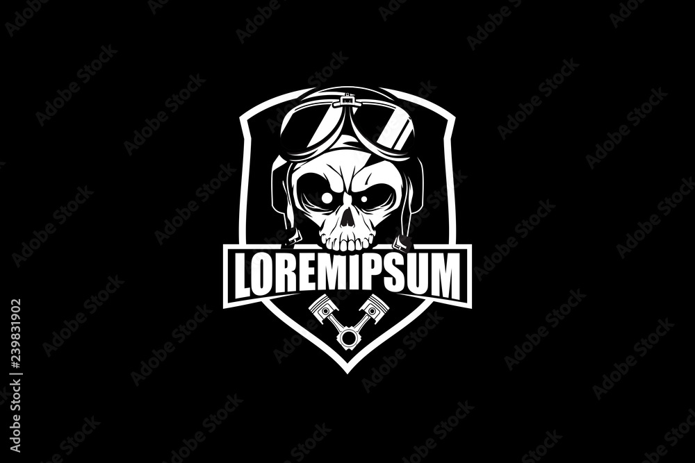 funny skull with goggles and pillot helmet vector badge logo template