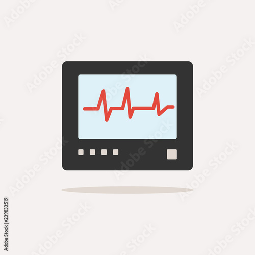 Heart rate monitor color icon with shade. Heartbeat. Cardiogram vector illustration