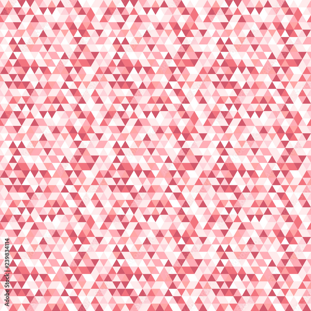 Geometric pattern with red, pink and white triangles. Geometric modern ornament. Seamless abstract background