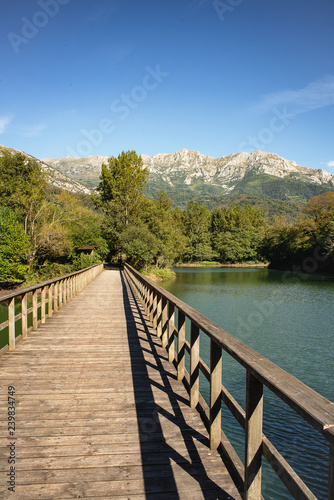 Bridge in Reservoir of Valdemurio  Senda del Oso  Asturias  Spain