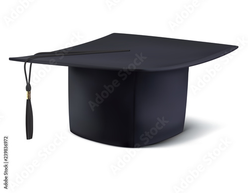 Graduation Cap Isolated on White. Realistic vector 3d illustration