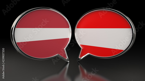 Free Download Latvia and Austria flags with Speech Bubbles. 3D illustration - GFXLoad