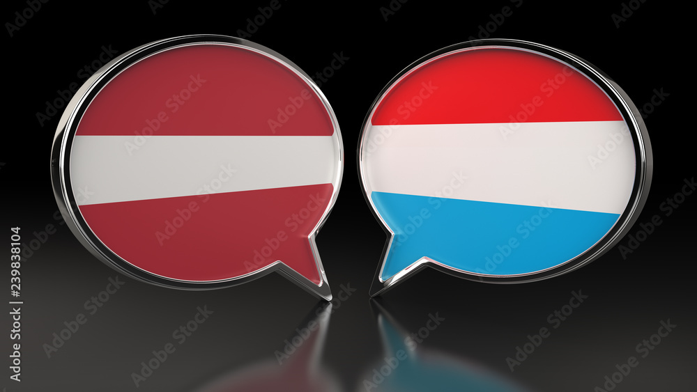 Fototapeta premium Latvia and Luxembourg flags with Speech Bubbles. 3D illustration