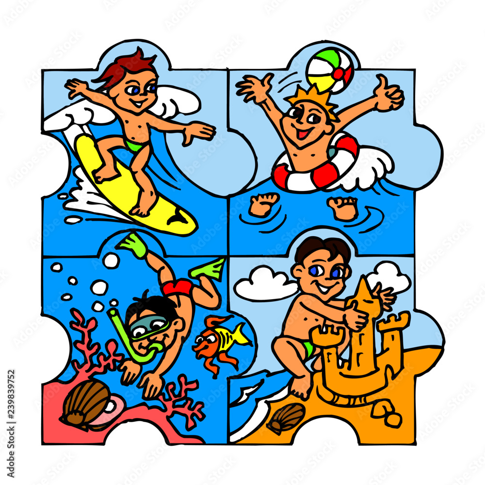 summer sports by the sea surfing swimming diving puzzle clipart summer sports by the sea surfing swimming diving puzzle clipart