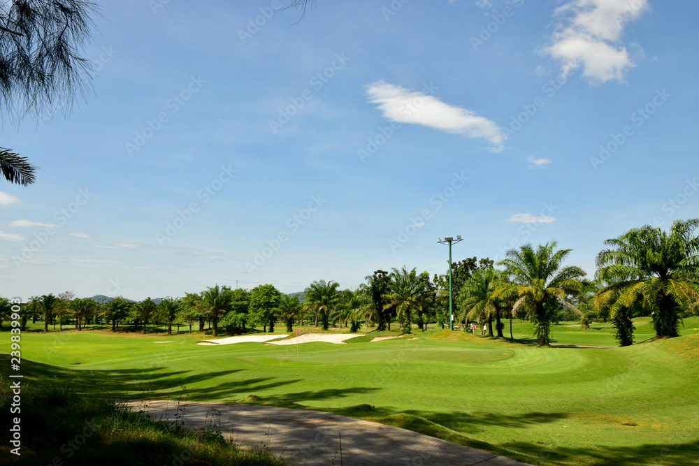 Beautiful Golf  Field with the Blue Sky