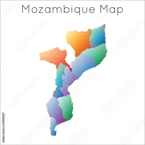 Low Poly map of Mozambique. Mozambique geometric polygonal, mosaic style map.