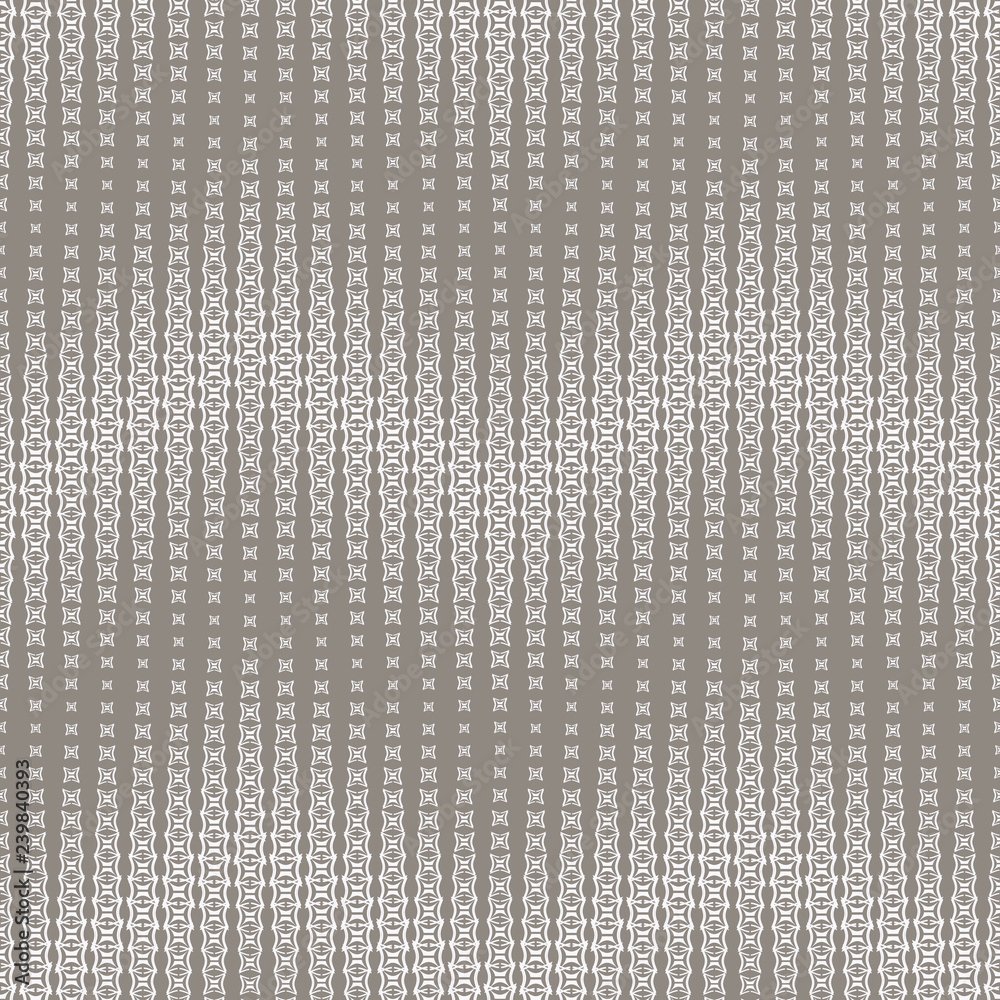 Abstract seamless pattern on brown background. Has the shape of a wave. Consists of geometric shapes in white. Useful as design element for texture and artistic compositions.