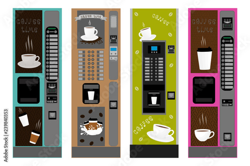 big colored set different types coffee machine