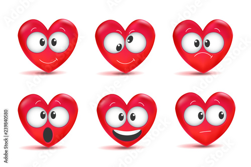 Love Emoji. Heart funny collection for Valentines Day. Symbols for t-shirt print, icon, logo, label, patch, sticker.