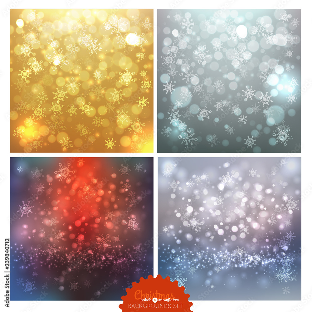 Bokeh lights and snowflakes chritmas backgrounds set