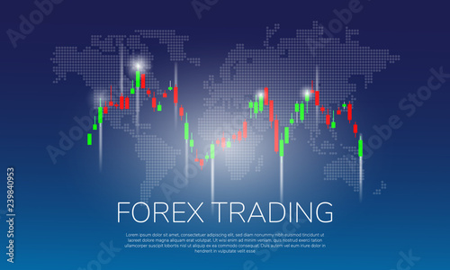 Forex Trading on world map background vector illustration. Candle Stick chart  for forex trade