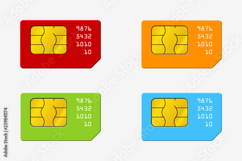Set of SIM Cards of Different Colors. Phone Chip. Realistic Vector Icon. Isolated Obgect on Background