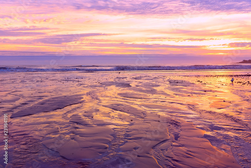 Colorful sunrise on the coast of the Atlantic Ocean. USA. Maine.  