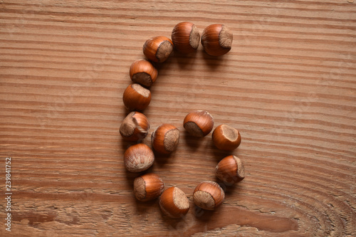 the number 6 shaped with hazelnuts