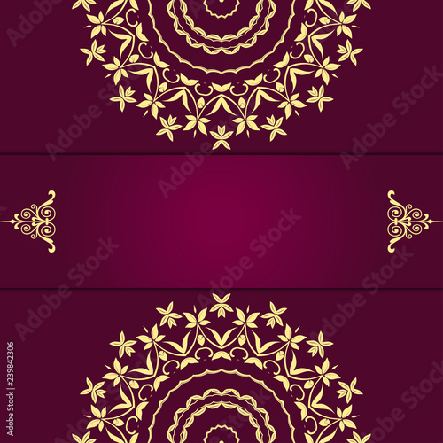 Greeting card with ornament. Invitation card. Abstract beautiful mandala design on background. Template for your design. Vector illustration