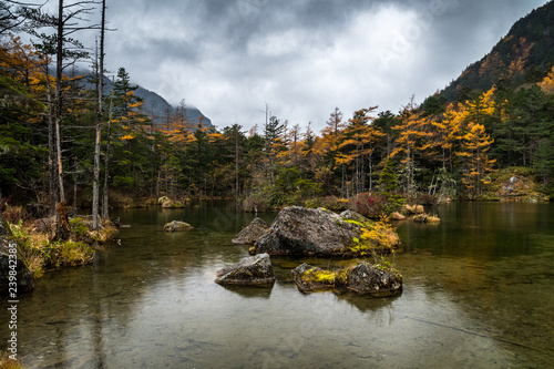 Myojin Pond in Kamikochi in Autumn, Japanese Alps, Chubu Sangaku National Park photo