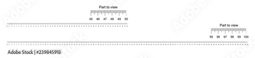 Ruler 50, 100 cm with part to view. Set of ruler 50, 100 cm, meter. Measuring tool. Ruler scale. Grid cm. Size indicator units. Metric Centimeter size indicators. Vector
