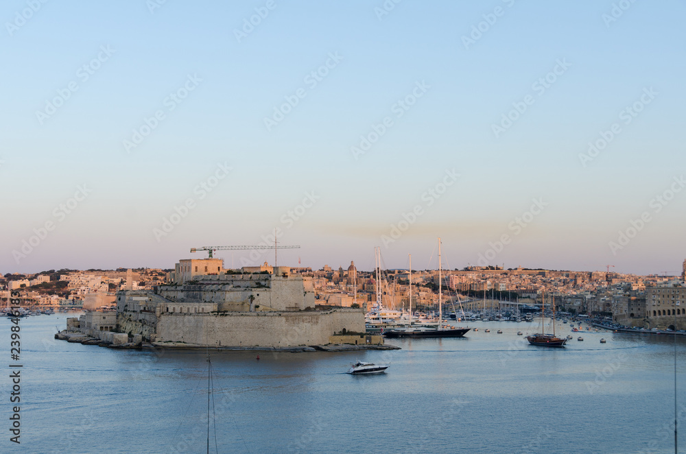 View on marina Senglea and Birgu. Grand Harbour of Valletta