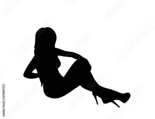 Sitting girl's silhouette. Vector illustration.