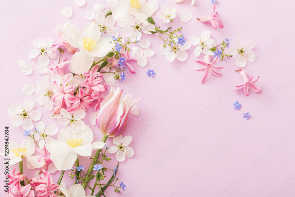 beautiful spring flowers on paper background