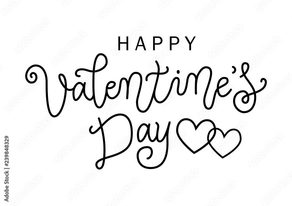 Modern calligraphy lettering of Happy Valentines day in black isolated on white background for decoration, poster, banner, valentine, greeting card, invitation, advert, party