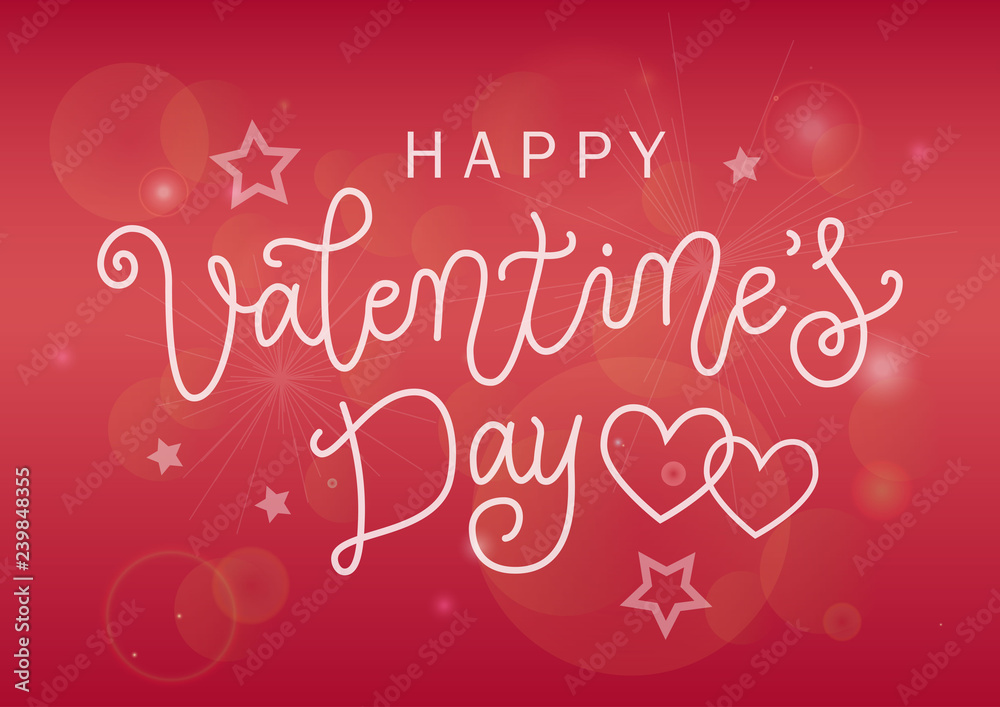 Modern calligraphy lettering of Happy Valentines day in white on pink gradient background decorated with stars for decoration, poster, banner, valentine, greeting card, invitation, advert, party Modern calligraphy lettering of Happy Valentines day in white on pink gradient background decorated with stars for decoration, poster, banner, valentine, greeting card, invitation, advert, party