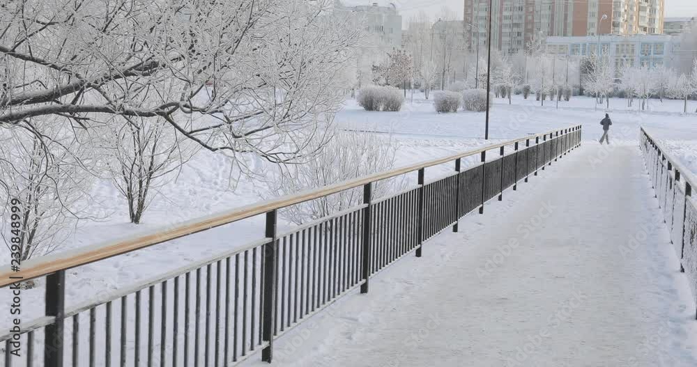 Staircase and metal fence in winter Staircase and metal fence in winter
