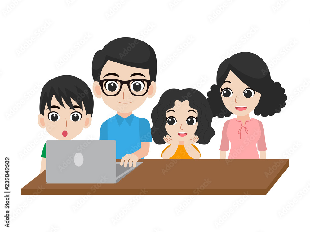 Set of cute happy Family,dad mom son daughter standing together cartoon character flat design vector on white background. Set of cute happy Family,dad mom son daughter standing together cartoon character flat design vector on white background.
