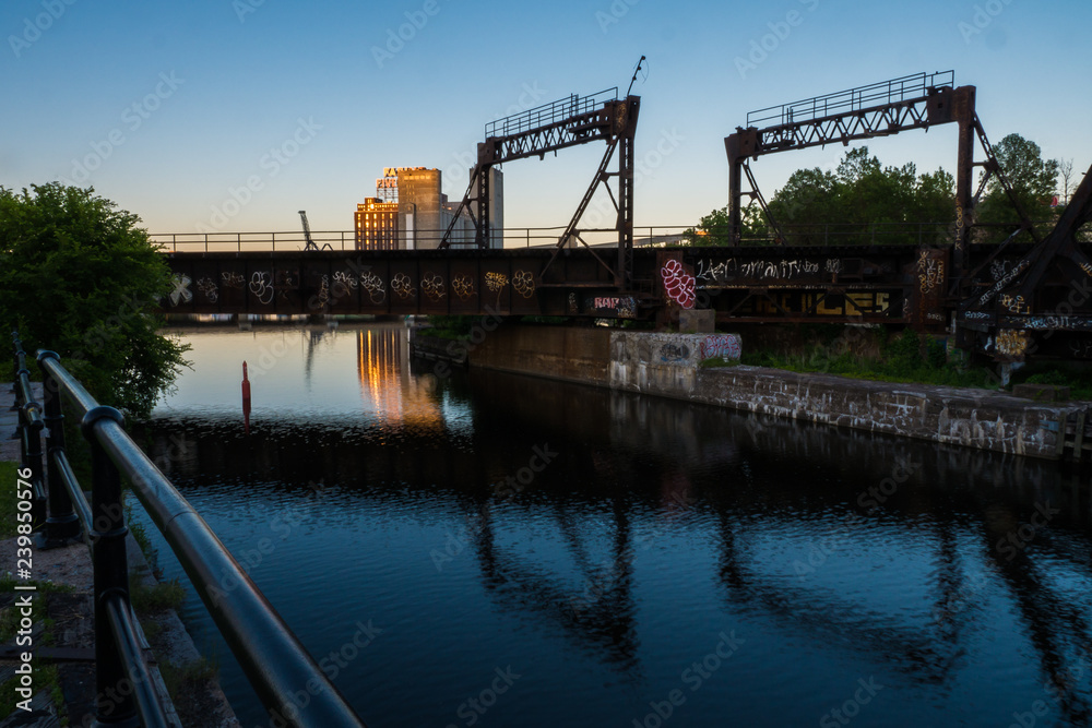 Lachine Canal Railway Bridge, Montreal at dusk Lachine Canal Railway Bridge, Montreal at dusk