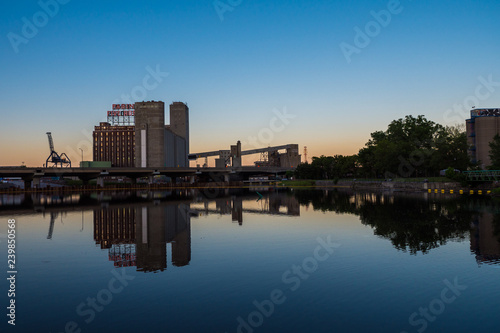 Lachine Canal, Five Roses factory reflection, Montreal at dusk © Vito
