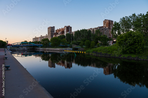 Lachine Canal industry reflection, Montreal at dusk