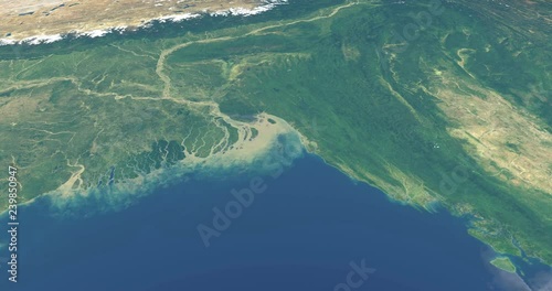 Delta of ganges river in planet earth,  aerial view from outer space photo
